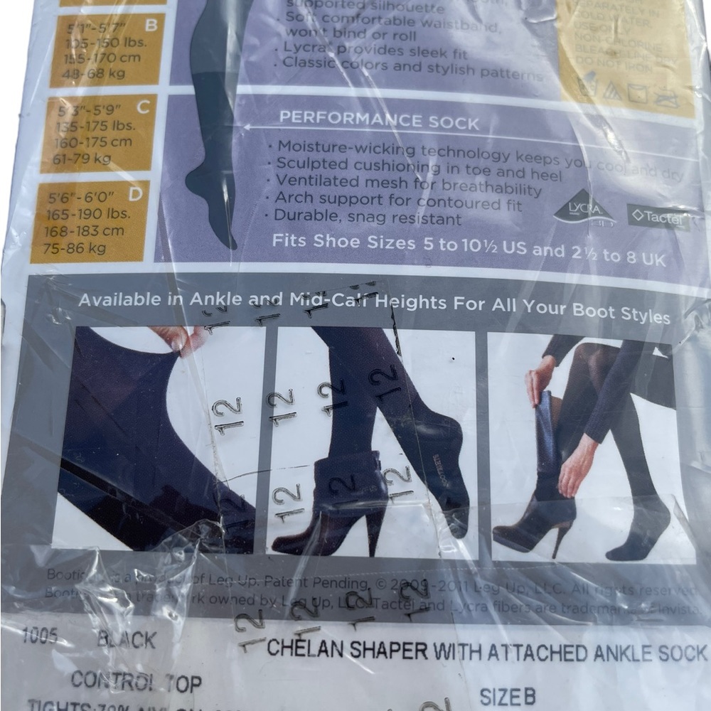 Leg Up Bootights Premium Tights Attached to Performance Socks Black Size B